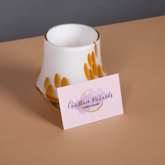 Snyggt Rosa vattenfärg med Logotyp och QR Visitkort (Skapare uppladdad)