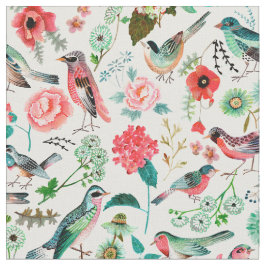 Snyggt Rosa vid Grönt mönster Flowers Bird Mönster Tyg