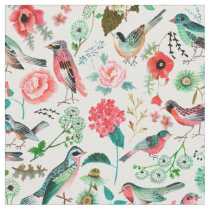 Snyggt Rosa vid Grönt mönster Flowers Bird Mönster Tyg