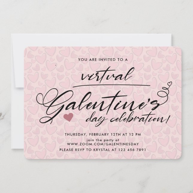 Snyggt  Rosa Virtuellare Galentins dag Party Inbjudningar (Framsida)