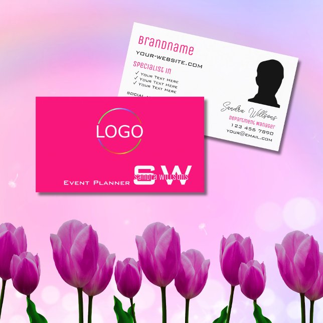 Snyggt Rosa Vit med Monogram Logotyp och foto Visitkort (Skapare uppladdad)