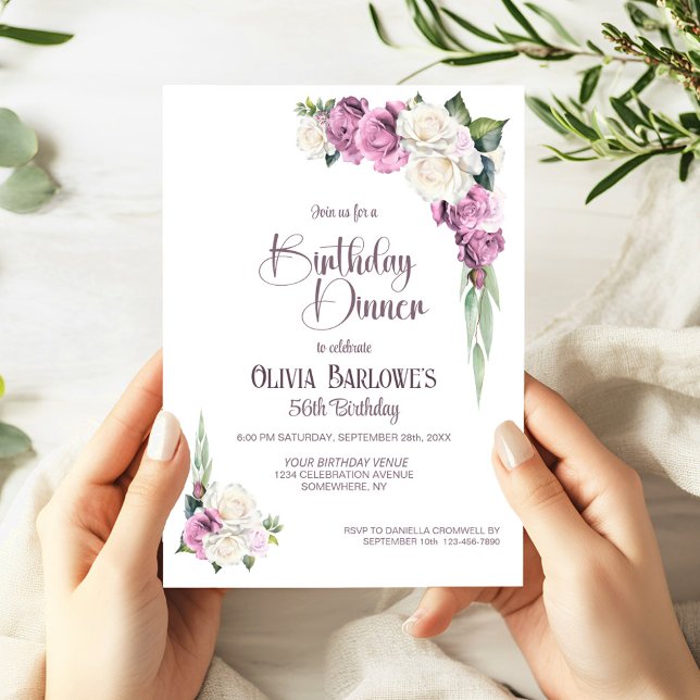 Snyggt Rosa Vit ros Blommigt födelsedag Inbjudningar (Skapare uppladdad)