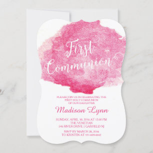 Snyggt Rosa Watercolor First Communion Inbjudningar