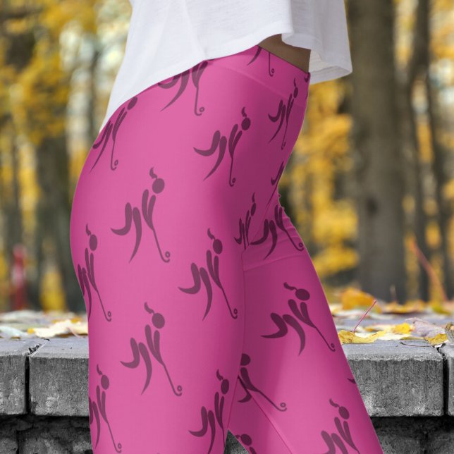 Snyggt Rosa Womens Hockey Mönster Leggings (Womens Hockey on Pantone Pink Leggings)