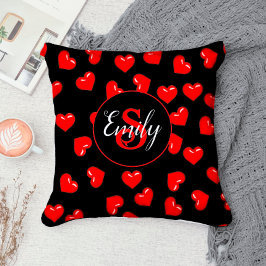 snyggt Rött hjärta mönster på svart Anpassningsbar Kudde