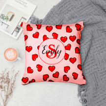 snyggt rött hjärtmönster på rosafärgad monogram