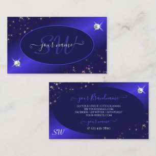 Snyggt Royal Blue Glitter Stars Diamonds Initialer Visitkort