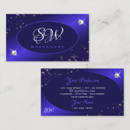 Snyggt Royal Blue Glitter Stars Diamonds Monogram Visitkort