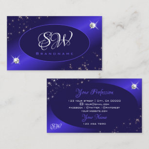 Snyggt Royal Blue Glitter Stars Diamonds Monogram Visitkort