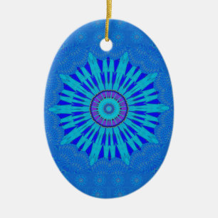 Snyggt Royal Blue Mandala Art Print Julgransprydnad Keramik