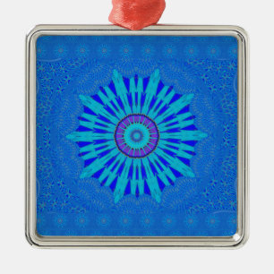 Snyggt Royal Blue Mandala Art Print Julgransprydnad Metall