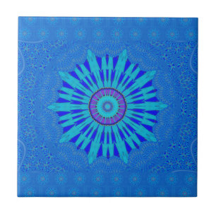 Snyggt Royal Blue Mandala Art Print Kakelplatta