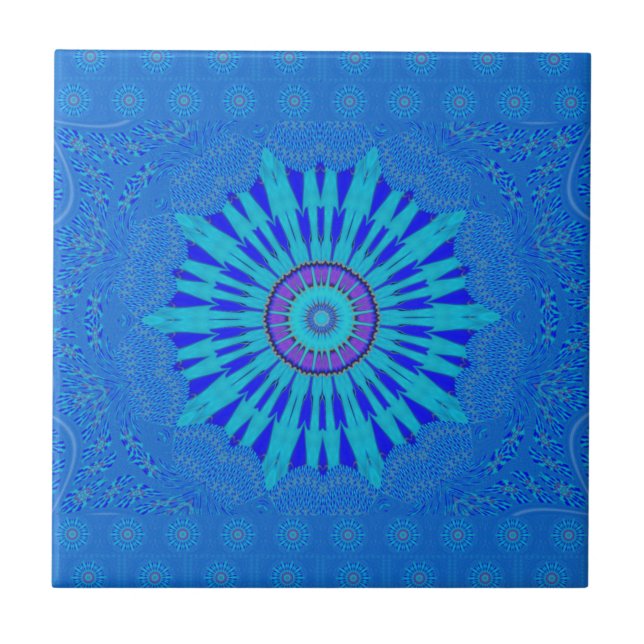 Snyggt Royal Blue Mandala Art Print Kakelplatta (Framsidan)
