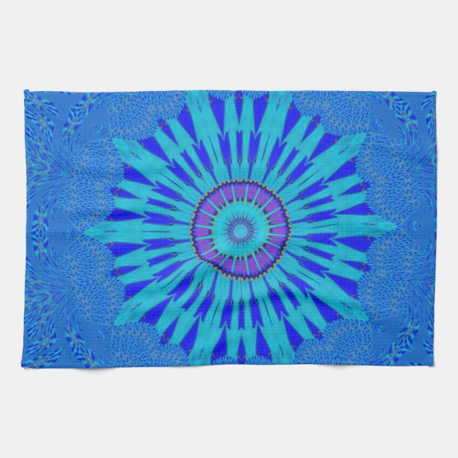 Snyggt Royal Blue Mandala Art Print Kökshandduk (Horisontell)