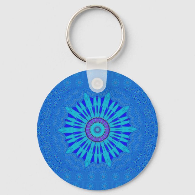 Snyggt Royal Blue Mandala Art Print Nyckelring (Framsida)