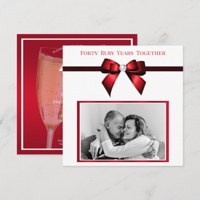 Snyggt Ruby 40:e Bröllop-årsdagen Foto Inbjudningar (Fram/baksida)