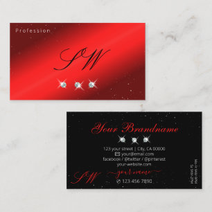Snyggt Ruby Red Black Sparkling Diamonds Monogram Visitkort