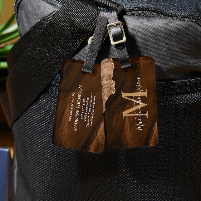 Snyggt Rust Guld Agate Geode Monogram Bagagebricka (Skapare uppladdad)