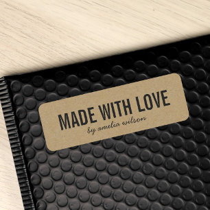 Snyggt Rustic Bold Made med Kärlek Faux Kraft Returadress Etikett