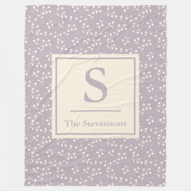 Snyggt Rustic Botanical Mönster Lilac Monogrammed Fleecefilt (Framsidan)