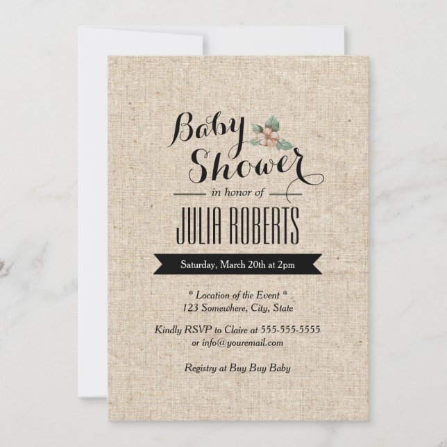 Snyggt Rustic Burlap Struktur Baby Shower Inbjudningar (Framsida)