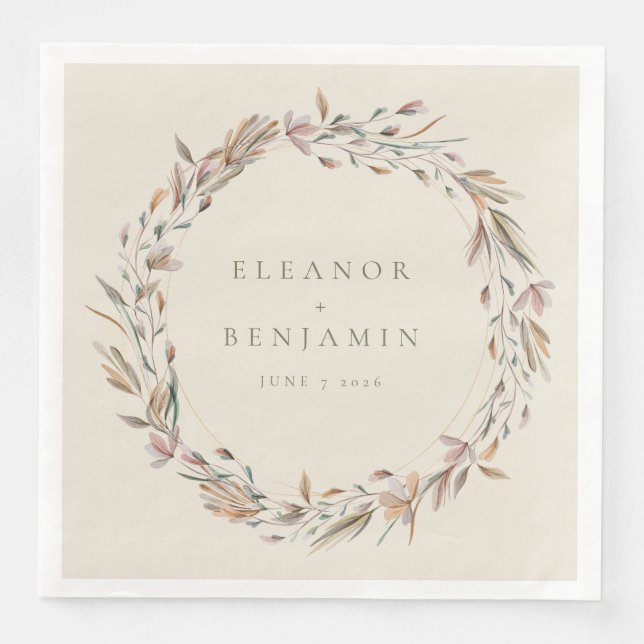 Snyggt Rustic Earthy Botanical Personligt bröllp Pappersservett (Framsida)