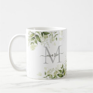 Snyggt Rustic Sage Grönt Botaniska Blommigten Namn Kaffemugg