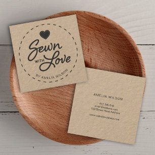 Snyggt Rustic Sewn med Kärlek Kraft Fyrkantigt Visitkort