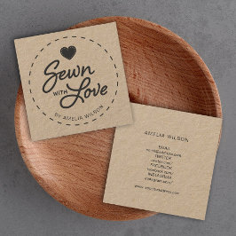 Snyggt Rustic Sewn med Kärlek Social Media Kraft Fyrkantigt Visitkort