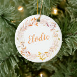 Snyggt Rustig Blommigt Utandning Personlig Namn Julgransprydnad Keramik<br><div class="desc">Söt hand målade vattenfärgsutandning av blommigt i underbar höst färger,  personlig med ditt namn.</div>
