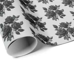 Snyggt rutigt svart gotiskt rosor mönster presentpapper