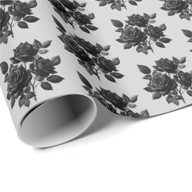 Snyggt rutigt svart gotiskt rosor mönster presentpapper (Rullad Hörn)