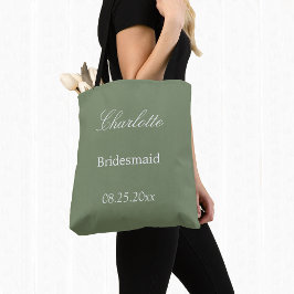 Snyggt Sage Grönt Bridesmaid Tote Bag Tygkasse