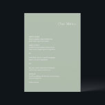 Snyggt Sage Grönt Modern Bröllop Meny<br><div class="desc">Modern bröllopsmeny med en enkel men elegant design.</div>