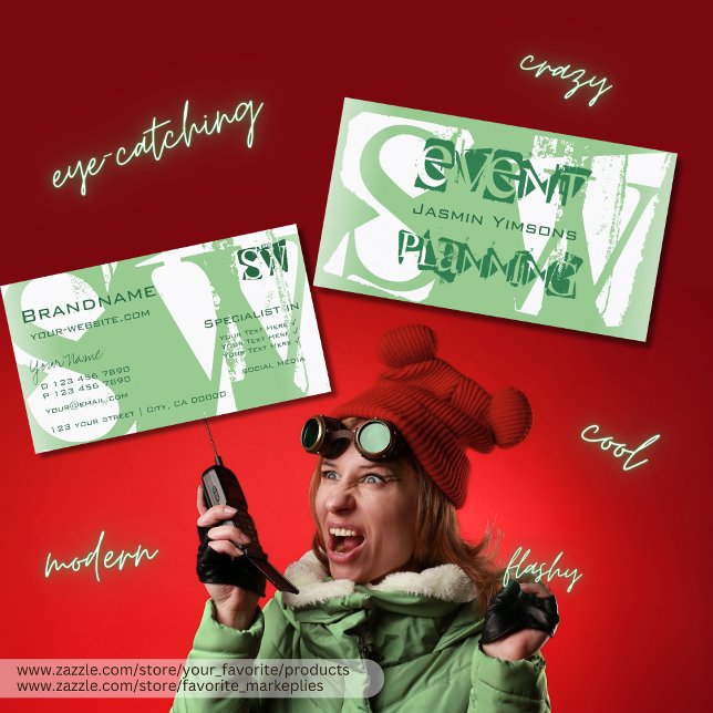 Snyggt Sage Grönt och Vit med Initialer Modern Visitkort (Skapare uppladdad)