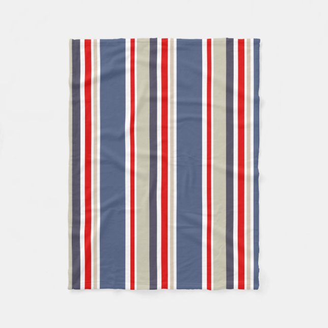 Snyggt Sailor Stripe Rött vitt blått Grått Beige Fleecefilt (Framsidan)