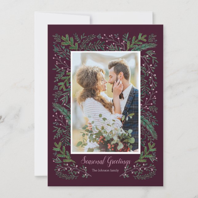 Snyggt Säsong rosa Grönt Gräs Träd Utandning Foto Julkort (Framsida)