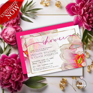 Snyggt Scarlet Peony Blommigt Peles Shower Inbjudningar