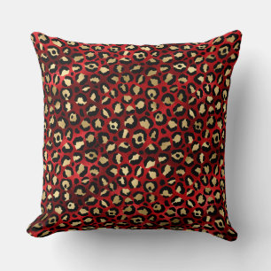 Snyggt Scarlet Red and Gold Foil Leopard Spots Kudde