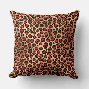 Snyggt Scarlet Red and Gold Foil Leopard Spots Kudde