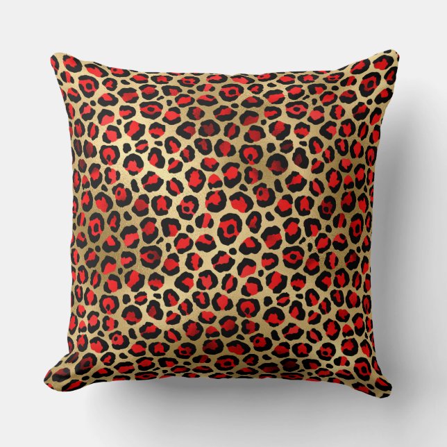 Snyggt Scarlet Red and Gold Foil Leopard Spots Kudde (Framsida)