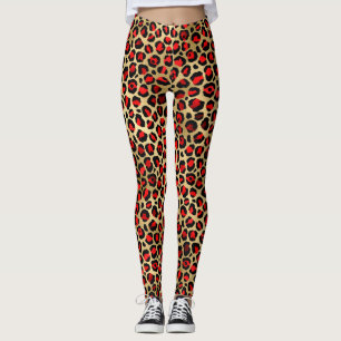 Snyggt Scarlet Red and Gold Foil Leopard Spots Leggings