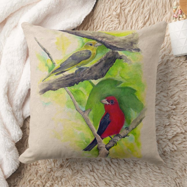 Snyggt Scarlet Tanager Birds Art Kudde (Filt)