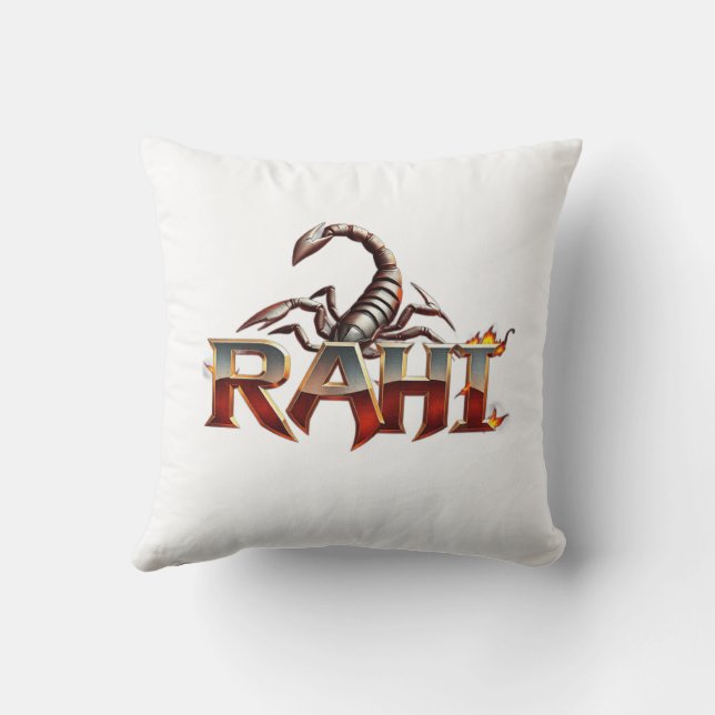 Snyggt Scorpion Design Pillow med Namn "RAHI" Kudde (Baksida)