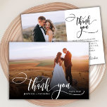 Snyggt Script 2 Photo Bröllop - tackkort Tack Kort<br><div class="desc">Modern Elegant Chic Boho Calligraphy Script Bröllop 2 Photo Tackyou Card. Snyggt bröllop tackar dig för att du har en fullt framfoto med texten "Tack" i ett snävt, snävt och snävt tecken på typografi som byts ut mot teckensnittet svan som är vit övertäckning på bild och ett baksida ett (1)...</div>