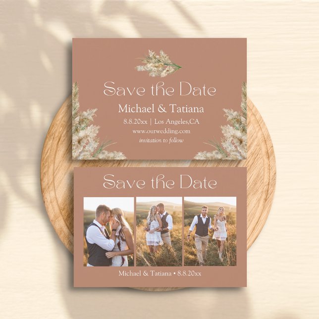 snyggt script 3 foton kollage brun boho spara datumet (Skapare uppladdad)