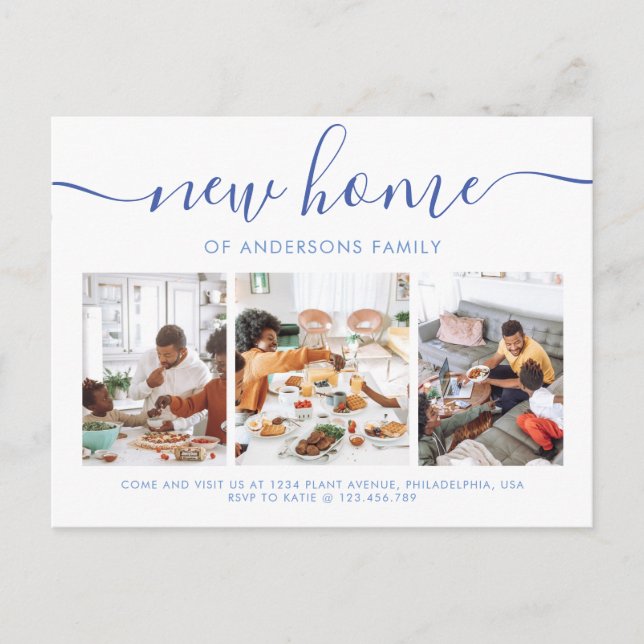 Snyggt Script Calligraphy 3 Photo New Home Flytta Meddelande Vykort (Framsida)
