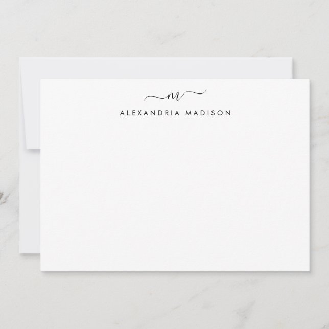 Snyggt Script Monogram Modern Swash Stationery Anteckningskort (Framsida)