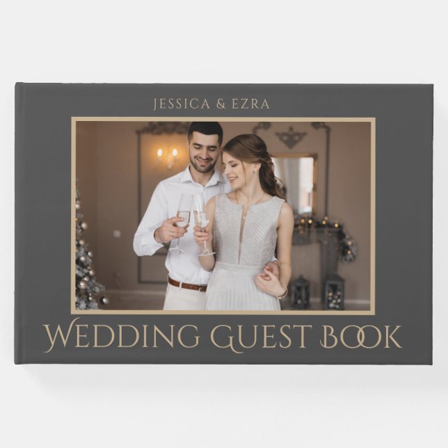 Snyggt Script Mörk Grått och Guld | Foto Gästböcker (Framsida)