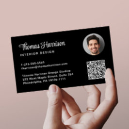 Snyggt Script Professionell QR-kodsfotosvart Visitkort